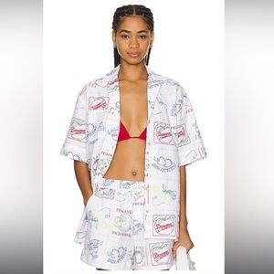 DAMSON MADDER Buon Appetito Linen Blend‎ Embroidered Shirt UK 8